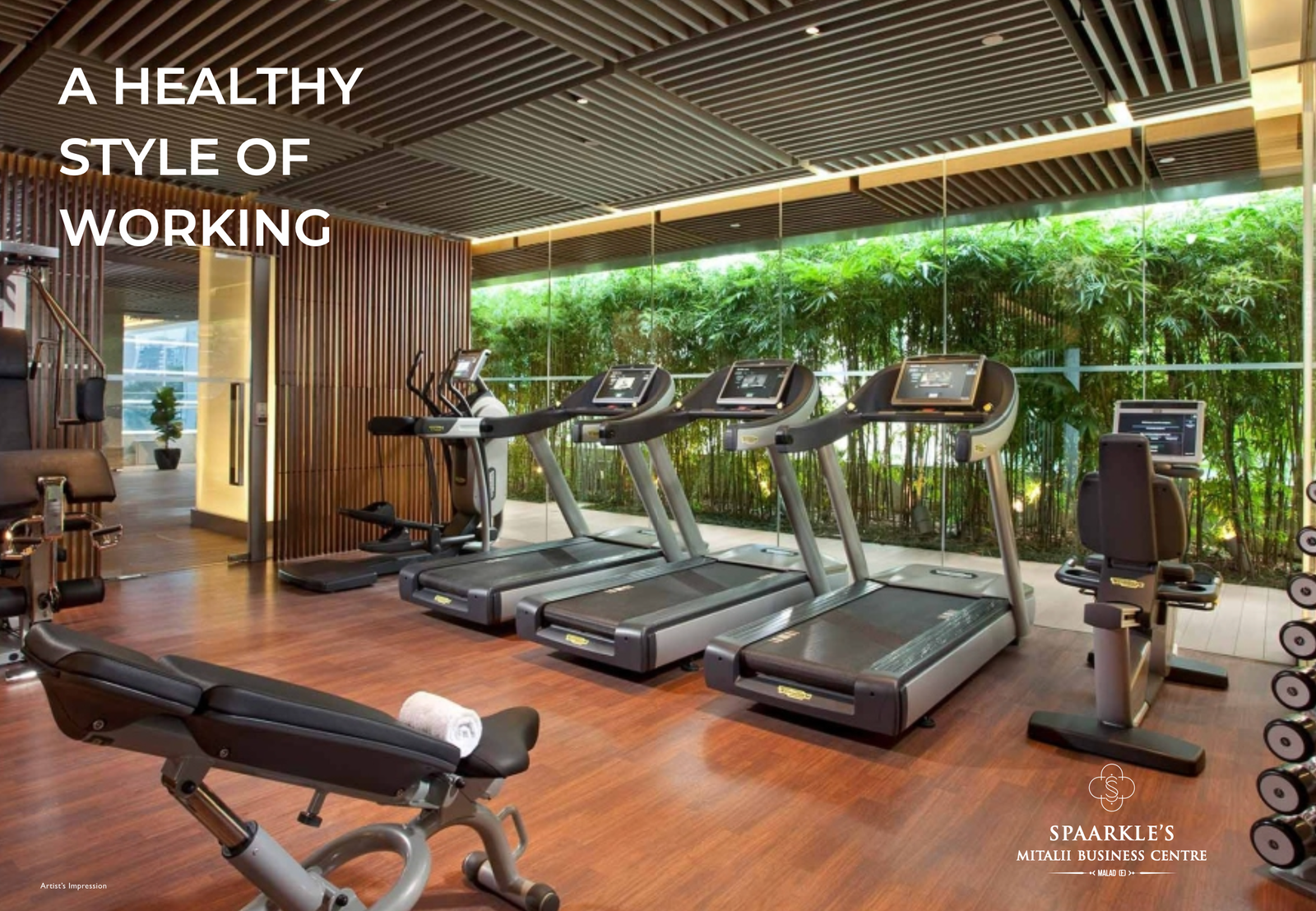 Luxury fitness gym setup at Sparkles Mitali Business Centre in Malad East Mumbai offering premium 400 to 1000 sqft office spaces.