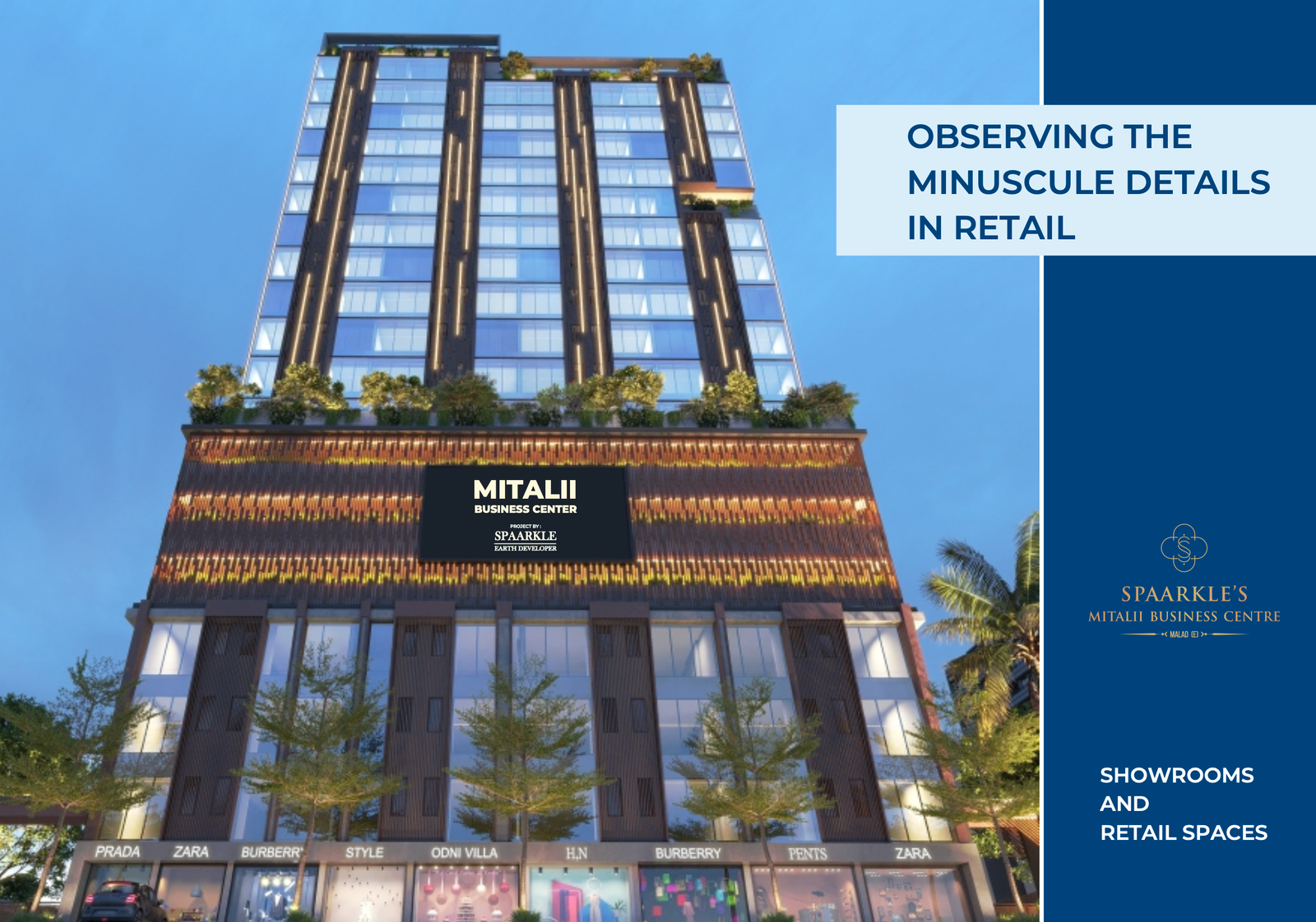 Luxury showrooms and retail spaces at Sparkles Mitali Business Centre in Malad East Mumbai offering premium 400 to 1000 sq ft commercial units.